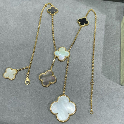 „Glow Jewelry“ KLEE 6 MOTIV PERLMUTT ONYX GOLD HALSKETTE