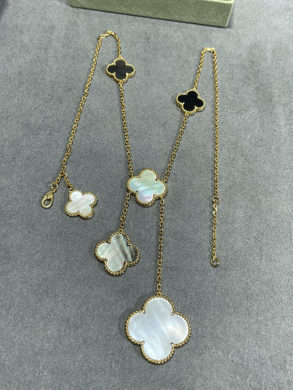 „Glow Jewelry“ KLEE 6 MOTIV PERLMUTT ONYX GOLD HALSKETTE