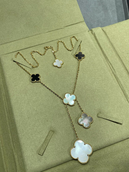 „Glow Jewelry“ KLEE 6 MOTIV PERLMUTT ONYX GOLD HALSKETTE