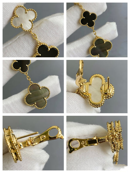 ¡®Glow Jewelry¡¯CLOVER 3 MOTIF MOP ONYX DARK MOP PINK GOLD EARRINGS