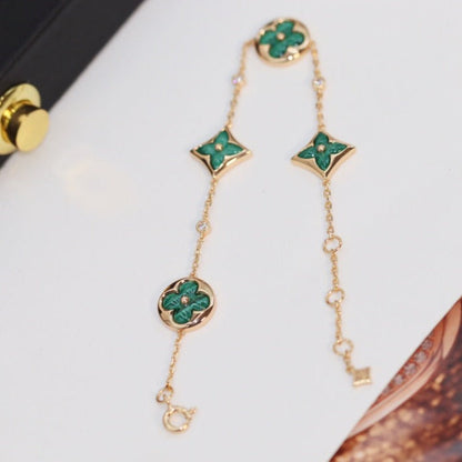 „Glow Jewelry“ Stern- und Sonnen-Armband mit 4 Motiven aus Rotgold und Malachit