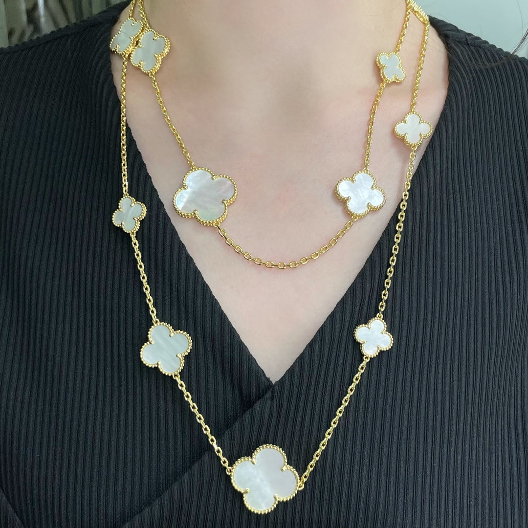 ¡®Glow Jewelry¡¯CLOVER 16 MOTIF WHITE MOP GOLD HALSKETTE