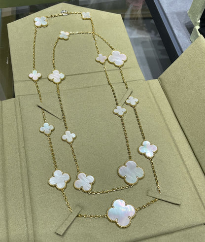 ¡®Glow Jewelry¡¯CLOVER 16 MOTIF WHITE MOP GOLD HALSKETTE