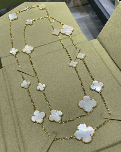 ¡®Glow Jewelry¡¯CLOVER 16 MOTIF WHITE MOP GOLD HALSKETTE