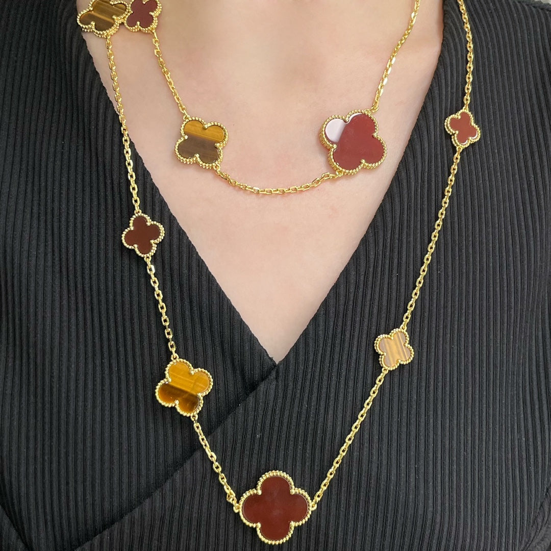 „Glow Jewelry“ KLEE 16 MOTIV KARNEOL TIGERAUGE ROSÉGOLD HALSKETTE