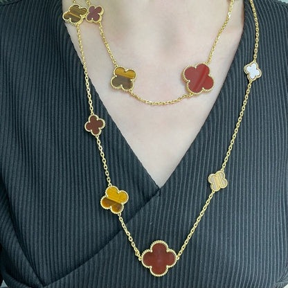 „Glow Jewelry“ KLEE 16 MOTIV KARNEOL TIGERAUGE ROSÉGOLD HALSKETTE