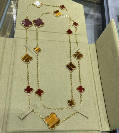 „Glow Jewelry“ KLEE 16 MOTIV KARNEOL TIGERAUGE ROSÉGOLD HALSKETTE