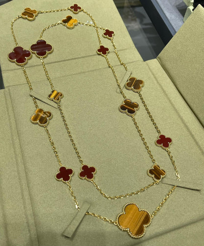 „Glow Jewelry“ KLEE 16 MOTIV KARNEOL TIGERAUGE ROSÉGOLD HALSKETTE