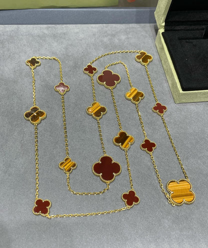 „Glow Jewelry“ KLEE 16 MOTIV KARNEOL TIGERAUGE ROSÉGOLD HALSKETTE