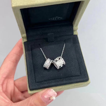 „Glow Jewelry“ PERLEE DOPPELTER ANHÄNGER SILBERNE DIAMANT-HALSKETTE