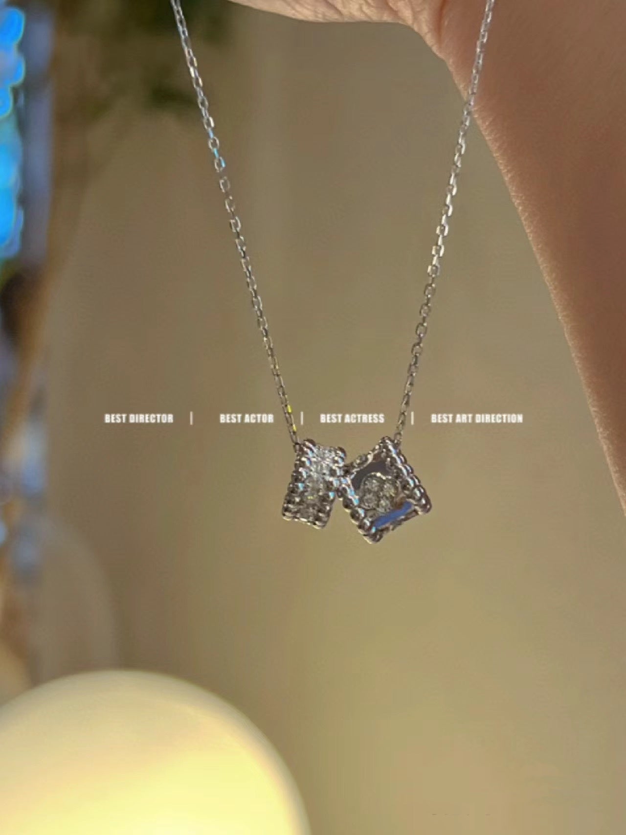 „Glow Jewelry“ PERLEE DOPPELTER ANHÄNGER SILBERNE DIAMANT-HALSKETTE