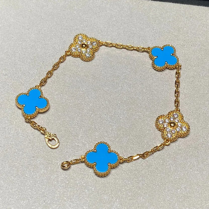 [Glow Jewelry]Neue Kollektion: Kleeblatt 5 Motive Blau Achat Armband