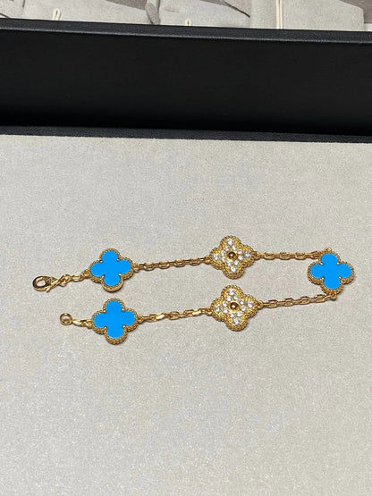 [Glow Jewelry]Neue Kollektion: Kleeblatt 5 Motive Blau Achat Armband