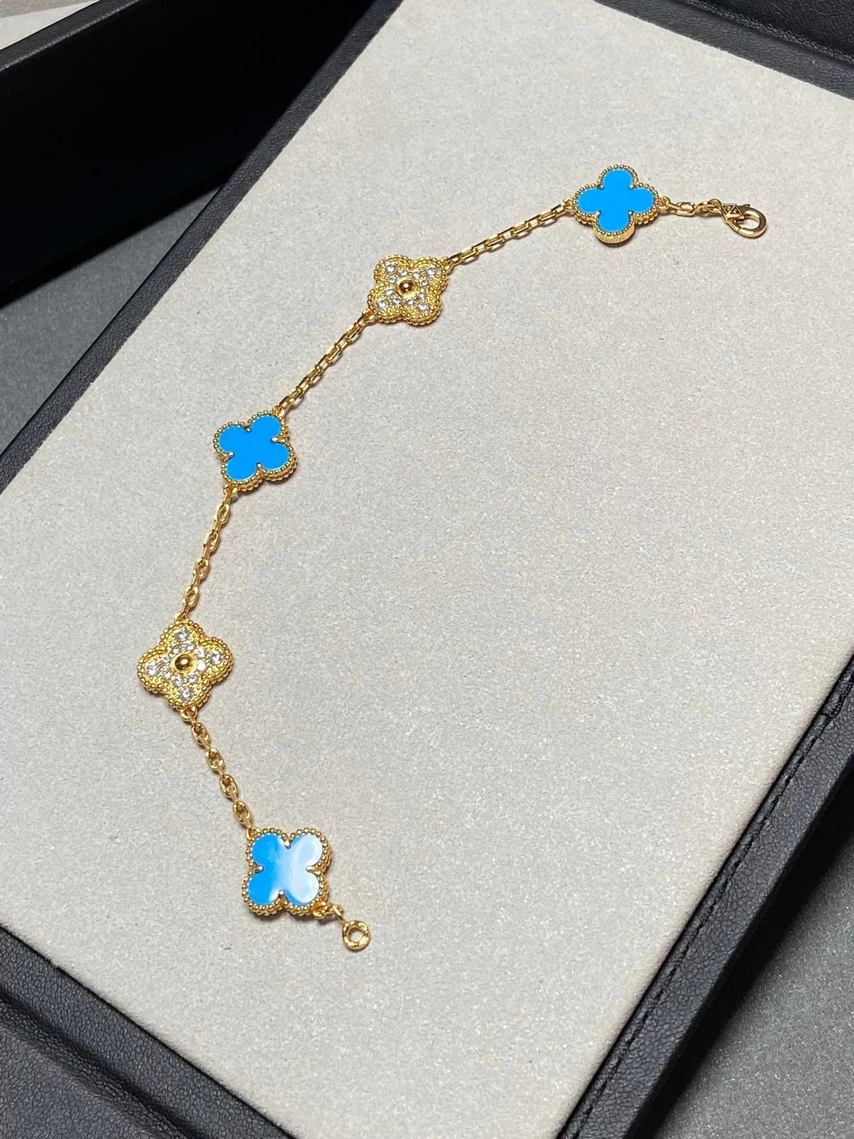 [Glow Jewelry]Neue Kollektion: Kleeblatt 5 Motive Blau Achat Armband