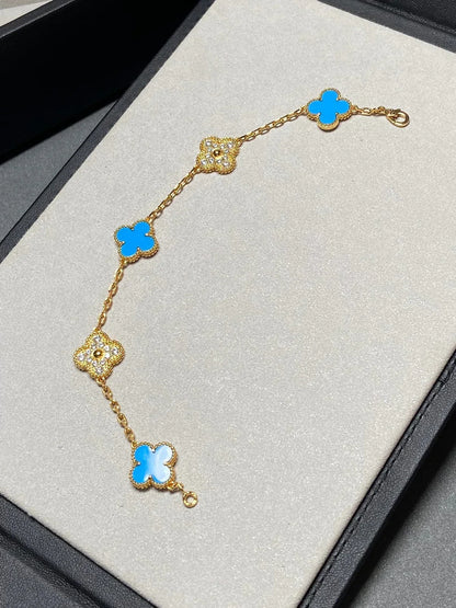[Glow Jewelry]Neue Kollektion: Kleeblatt 5 Motive Blau Achat Armband