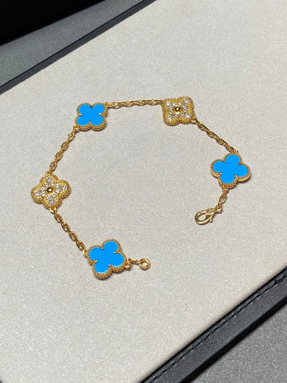 [Glow Jewelry]Neue Kollektion: Kleeblatt 5 Motive Blau Achat Armband