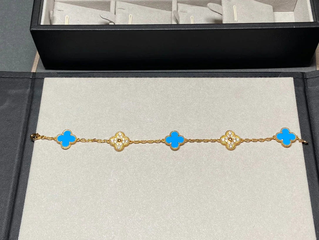 [Glow Jewelry]Neue Kollektion: Kleeblatt 5 Motive Blau Achat Armband