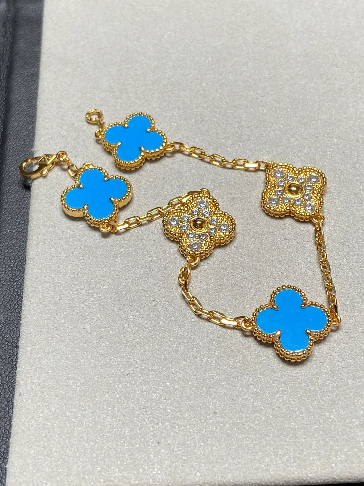 [Glow Jewelry]Neue Kollektion: Kleeblatt 5 Motive Blau Achat Armband
