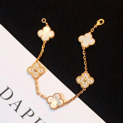 [Glow Jewelry]CLOVER WHITE PEARL MOP 5 MOTIF BRACELET COLLECTION
