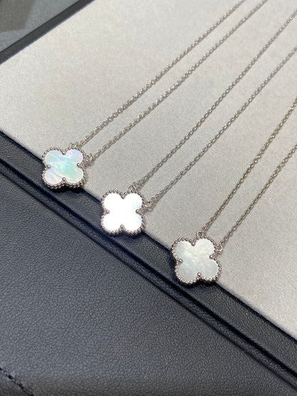 [Glow Jewelry]CLOVER MEDIUM SILVER WHITE MOP NECKLACE