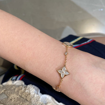 [Glow Jewelry]STAR AND SUN 4 MOTIF WHITE MOP PINK GOLD BRACELET