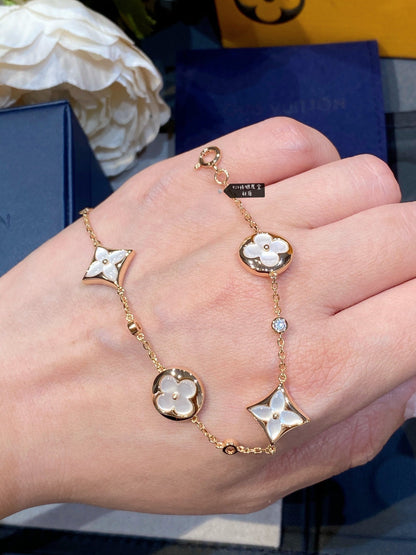 ¡®Glow Jewelry¡¯STAR AND SUN 4 MOTIF WHITE MOP PINK GOLD BRACELET