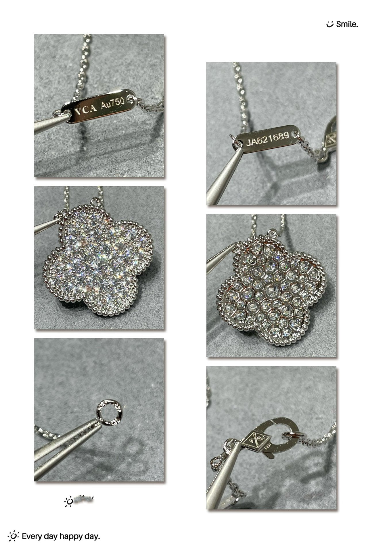 „Glow Jewelry“ KLEE 25MM GROSSER ANHÄNGER MIT DIAMANTEN BESETZTE SILBERNE HALSKETTE