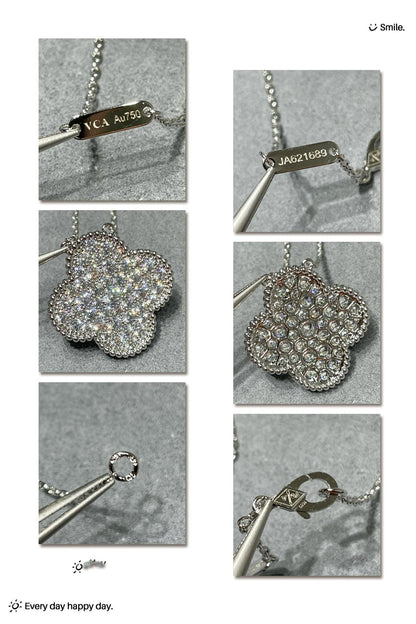 „Glow Jewelry“ KLEE 25MM GROSSER ANHÄNGER MIT DIAMANTEN BESETZTE SILBERNE HALSKETTE