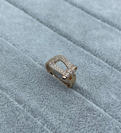[Glow Jewelry]Wide Hoof-Shaped Diamond-Studded Ring