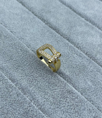 [Glow Jewelry]Wide Hoof-Shaped Diamond-Studded Ring
