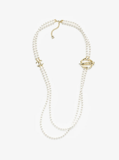 [Glow Jewelry]25K Pencil Double C Double-Layer Pearl Sweater Chain