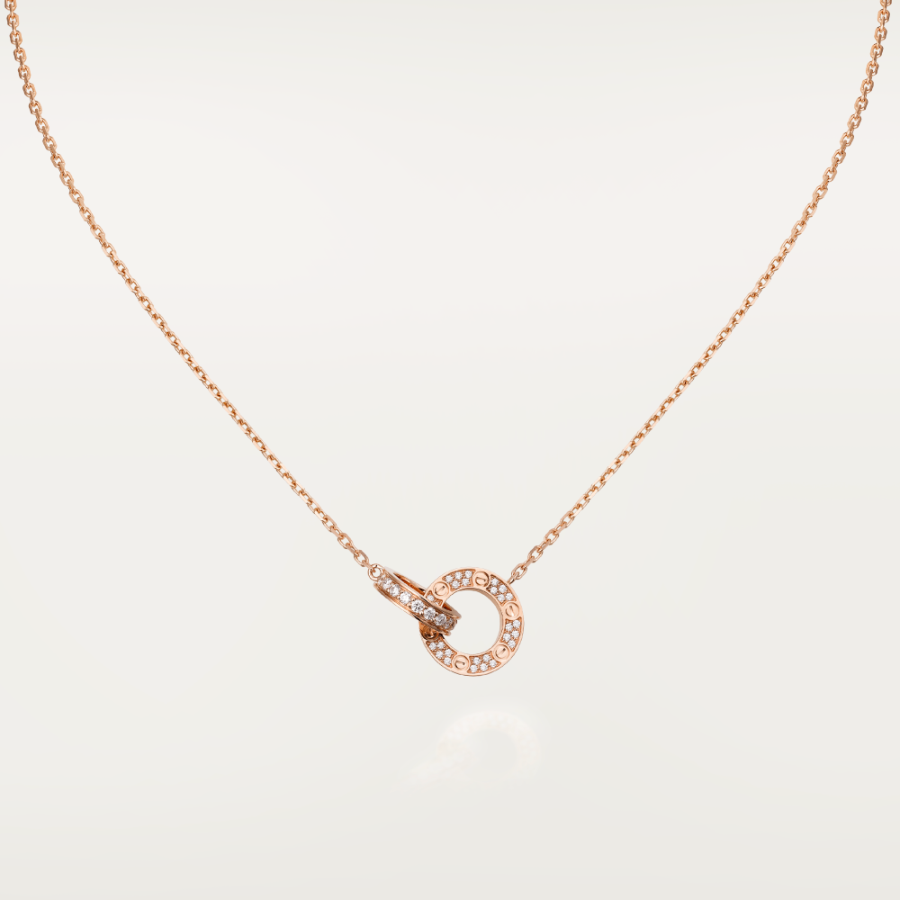 „Glow Jewelry“ LOVE 7,6 mm Halskette Roségold und Silber, vollständig mit Diamanten besetzt