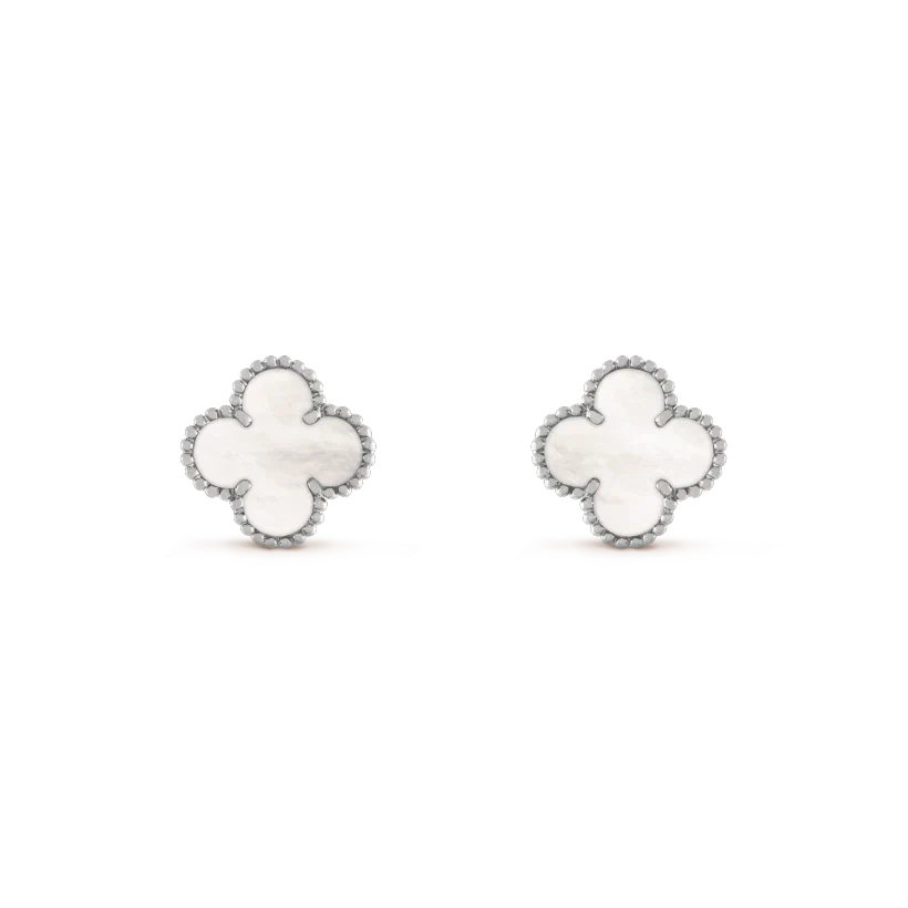Glow Jewelry CLOVER MEDIUM 1 MOTIV WEISSE PERLMUTT-OHRRINGE SILBER