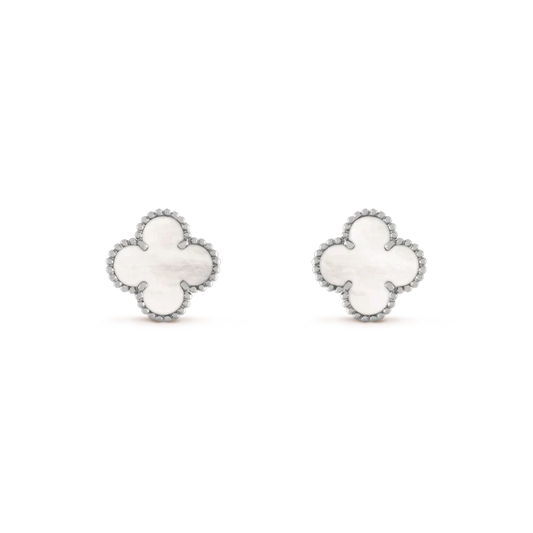 Glow Jewelry CLOVER MEDIUM 1 MOTIV WEISSE PERLMUTT-OHRRINGE SILBER
