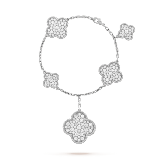 [Glow Jewelry]CLOVER 6 MOTIFS SILVER DIAMOND BRACELET