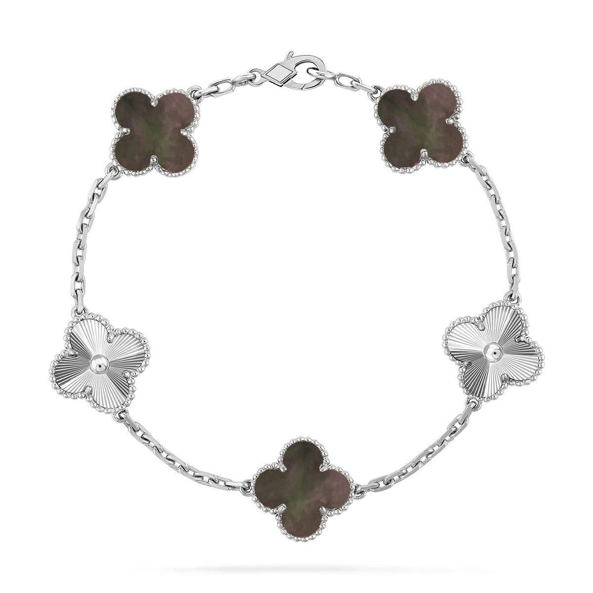 [Glow Jewelry]Neue KOLLEKTION: KLEEBATT 5 MOTIV GRAUER PERLMUTT-ARMBAND