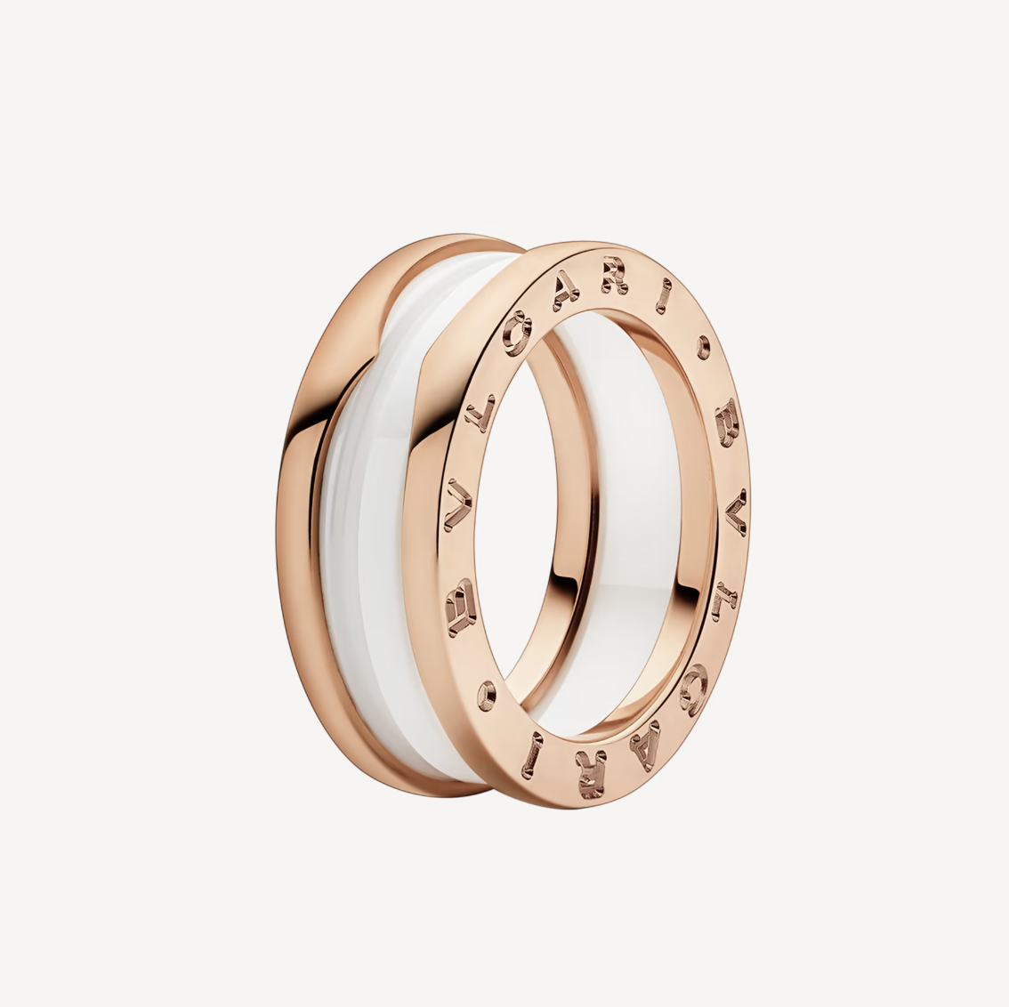 [Glow Jewelry]ZERO 1 TWO-BAND LOOPS AND WHITE CERAMIC SPIRAL PINK GOLD RING