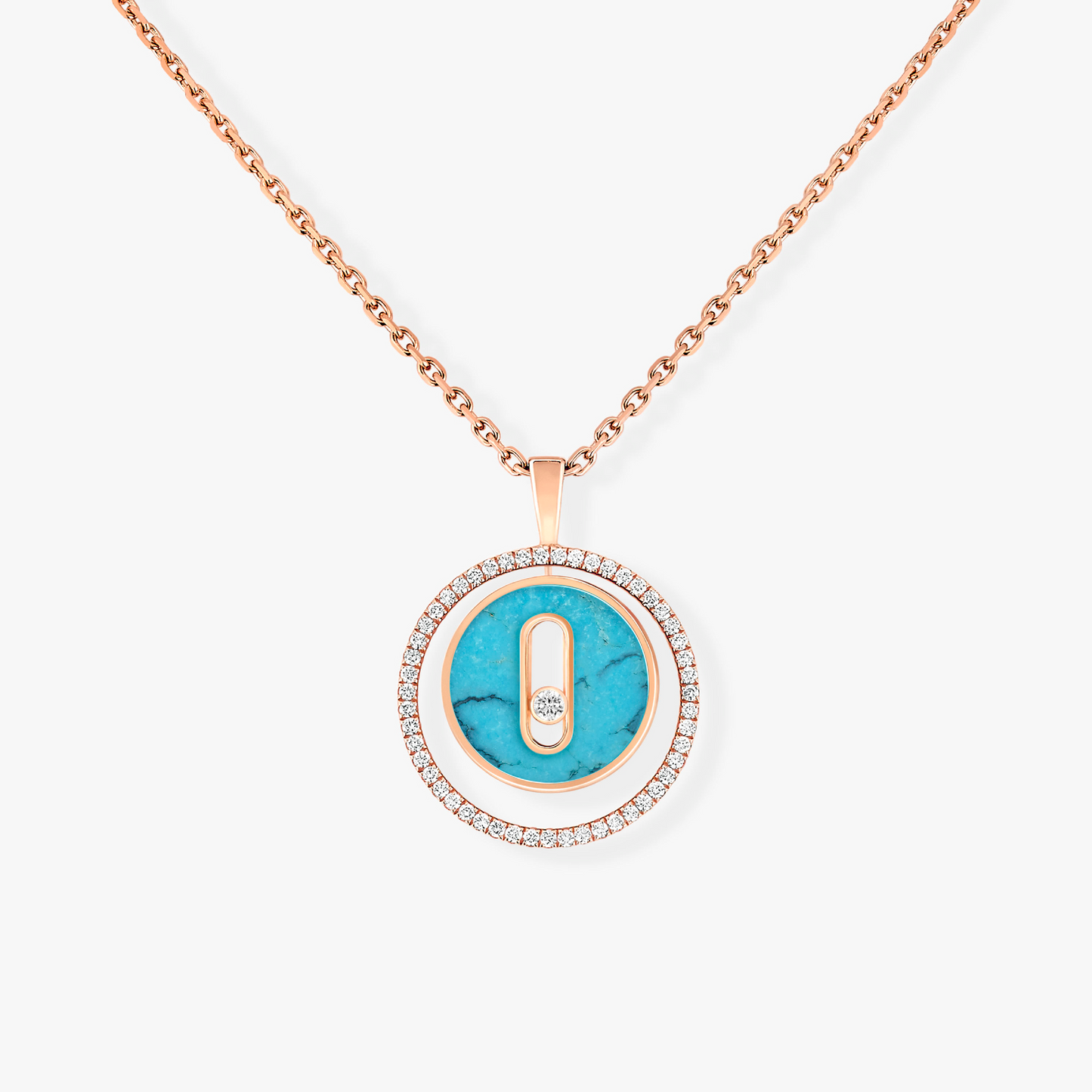 [Glow Jewelry]LUCKY MOVE 1 DIAMOND TURQUOISE PINK GOLD DIAMOND NECKLACE