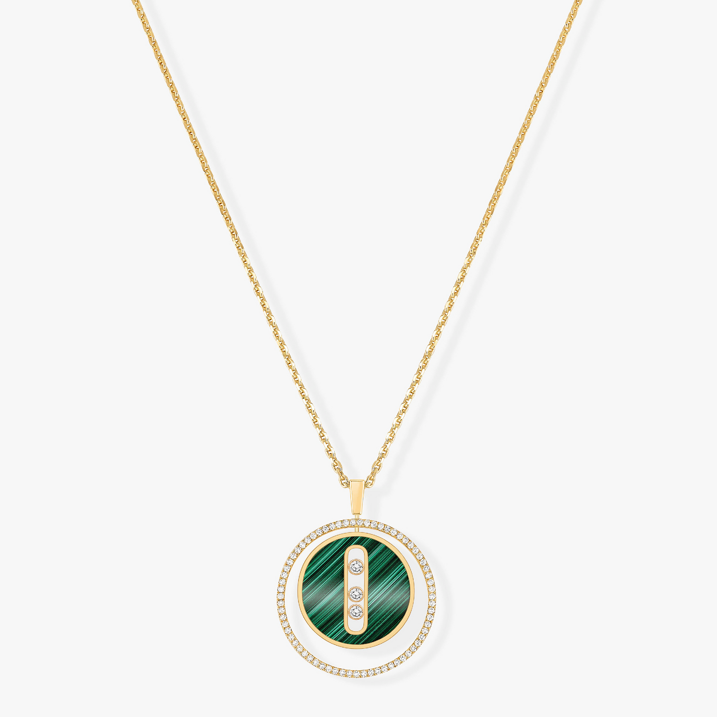 [Glow Jewelry]LUCKY MOVE 3 DIAMOND MALACHITE GOLD DIAMOND NECKLACE