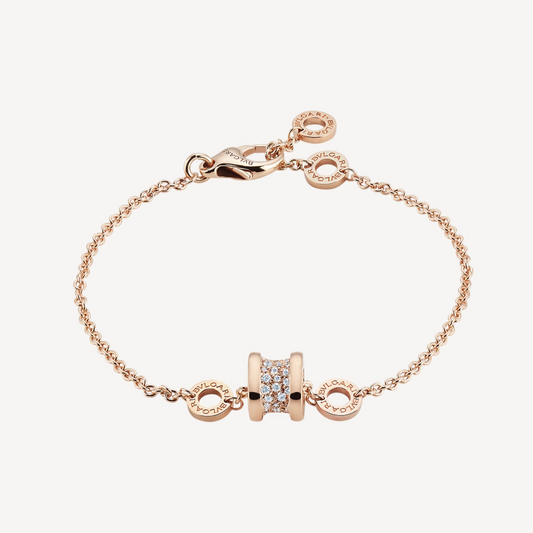[Glow Jewelry]ZERO 1 SOFT PINK GOLD WITH PAVED DIAMONDS ON THE SPIRAL BRACELET
