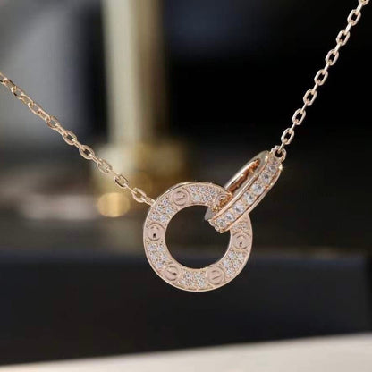 „Glow Jewelry“ LOVE 7,6 mm Halskette Roségold und Silber, vollständig mit Diamanten besetzt