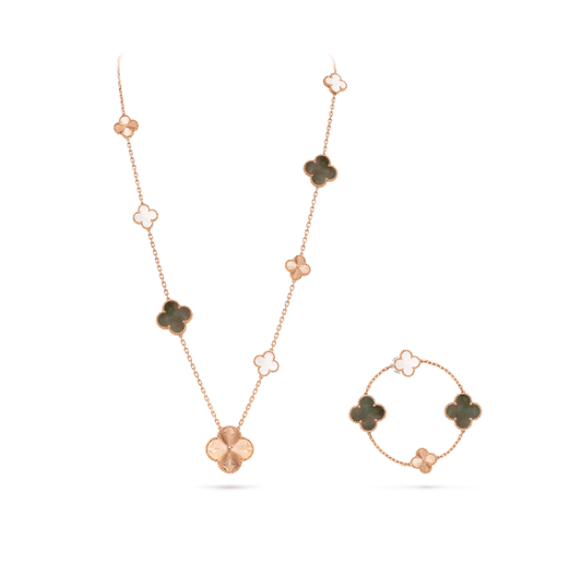 [Glow Jewelry]DETACHABLE CLOVER 15(11+4) FLOWER SILVER NECKLACE SET