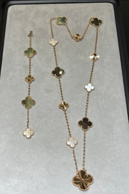 [Glow Jewelry]DETACHABLE CLOVER 15(11+4) FLOWER SILVER NECKLACE SET