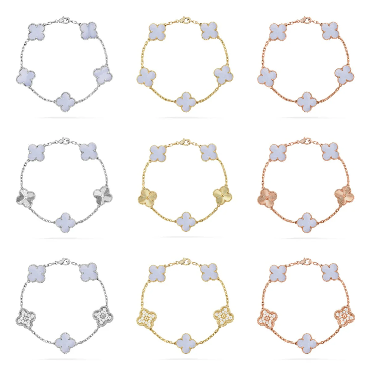 [Glow Jewelry] CLOVER 5 MOTIF PURPLE CHALCEDONY BRACELET COLLECTION