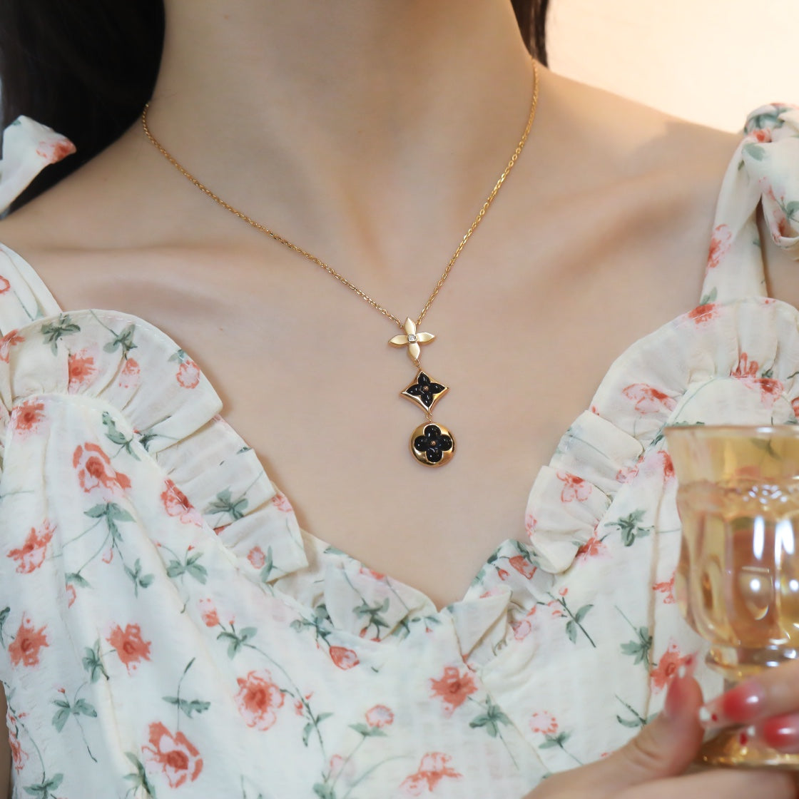 ¡®Glow Jewelry¡¯STERN- UND SONNEN-ONYX-ROSÉGOLD-HALSKETTE
