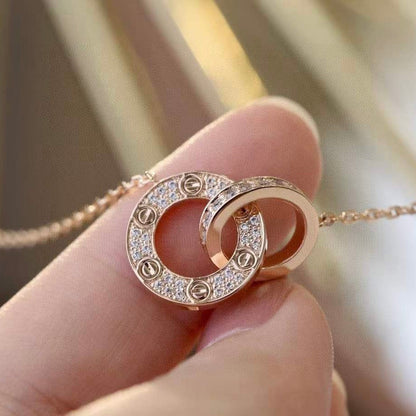„Glow Jewelry“ LOVE 7,6 mm Halskette Roségold und Silber, vollständig mit Diamanten besetzt
