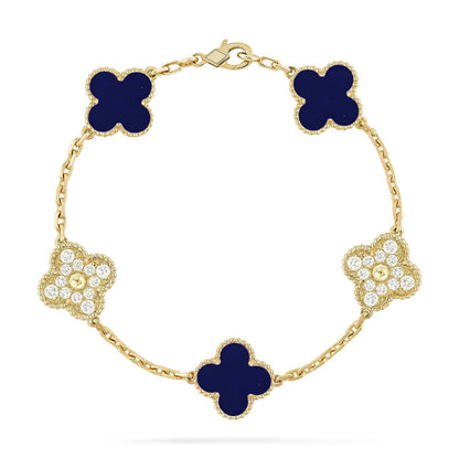 [Glow Jewelry]Neue GLÜCKSKLEE 5 MOTIV LAPISLAZULI ARMBAND KOLLEKTION