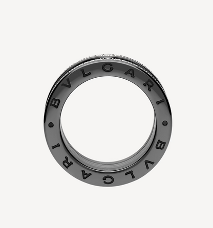 [Glow Jewelry]ZERO 1 ROCK FOUR-BAND BLACK CERAMIC WITH STUDDED SPIRAL AND PAVED DIAMONDS RING
