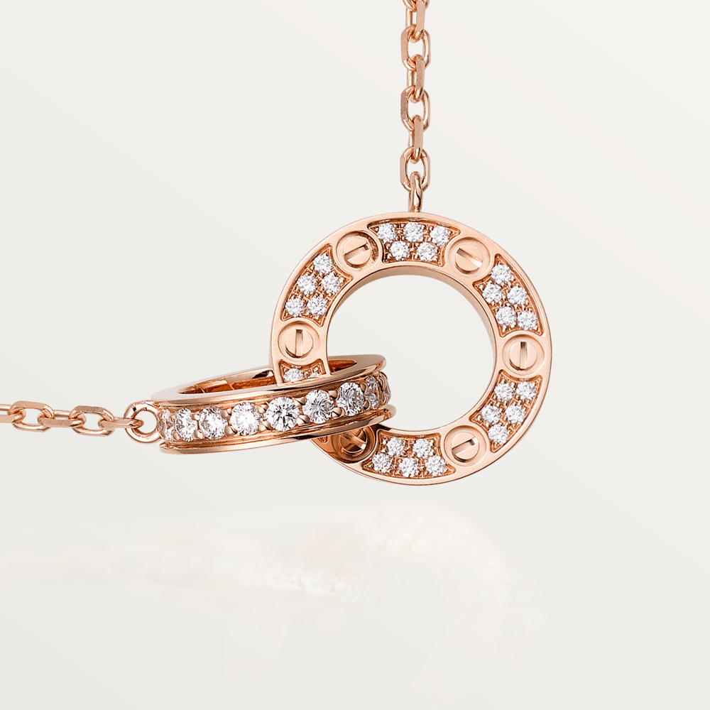 „Glow Jewelry“ LOVE 7,6 mm Halskette Roségold und Silber, vollständig mit Diamanten besetzt