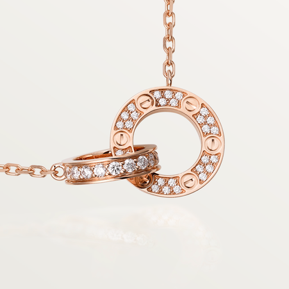 „Glow Jewelry“ LOVE 7,6 mm Halskette Roségold und Silber, vollständig mit Diamanten besetzt